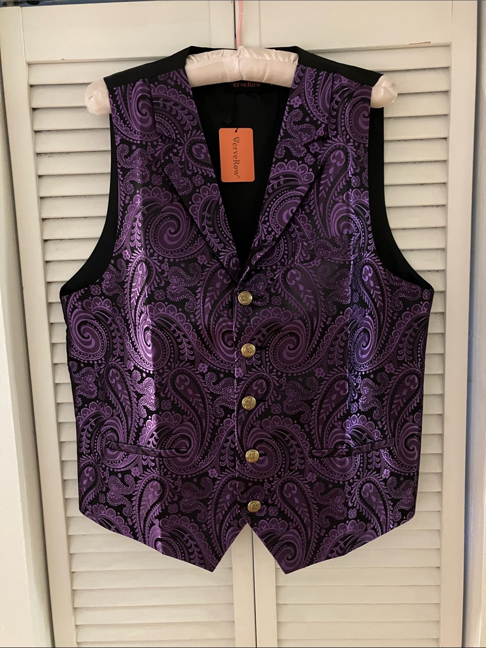 VerveRow Temu Purple Brocade Vest with Gold Buttons Size Medium NWT